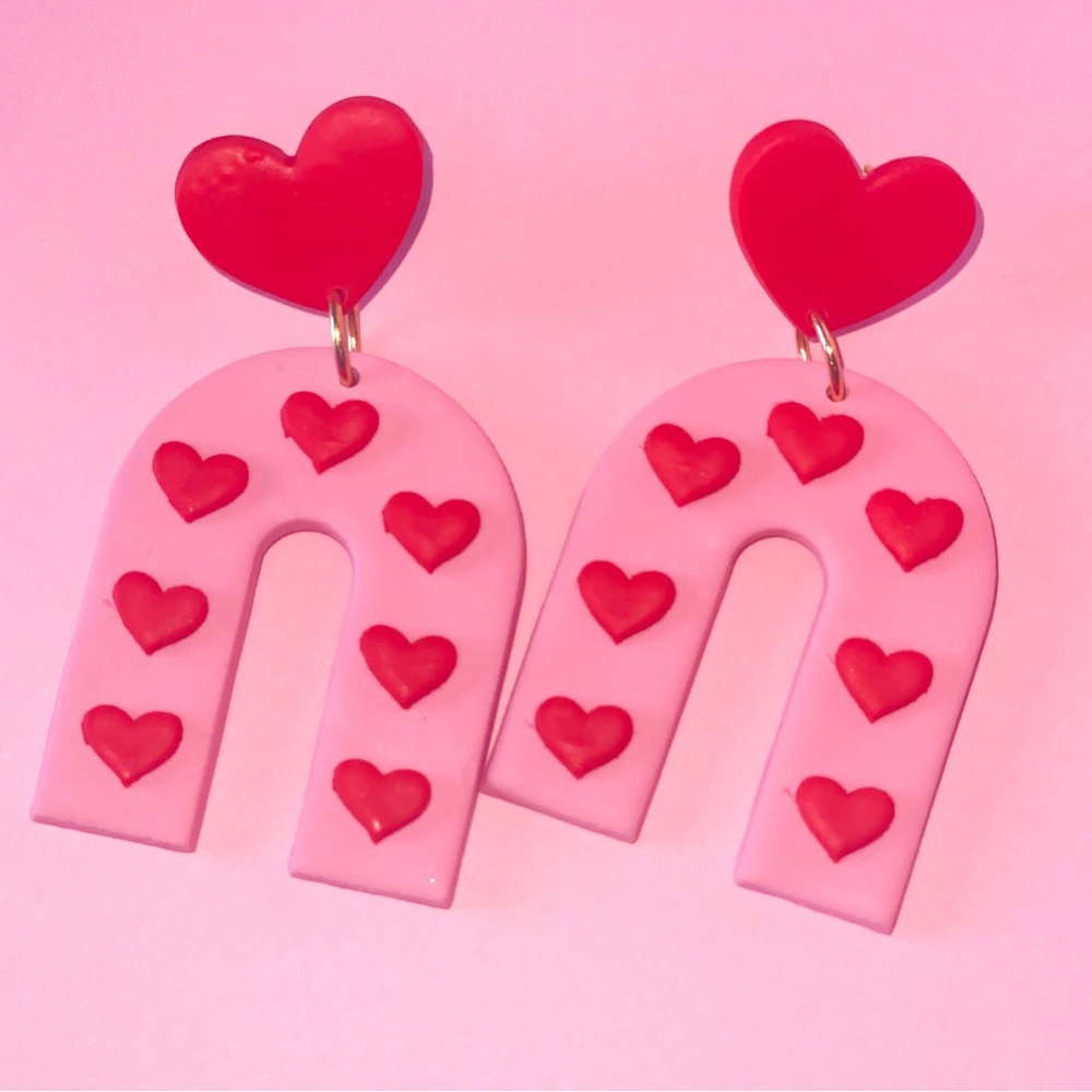 Rainbow Heart Clay Earrings